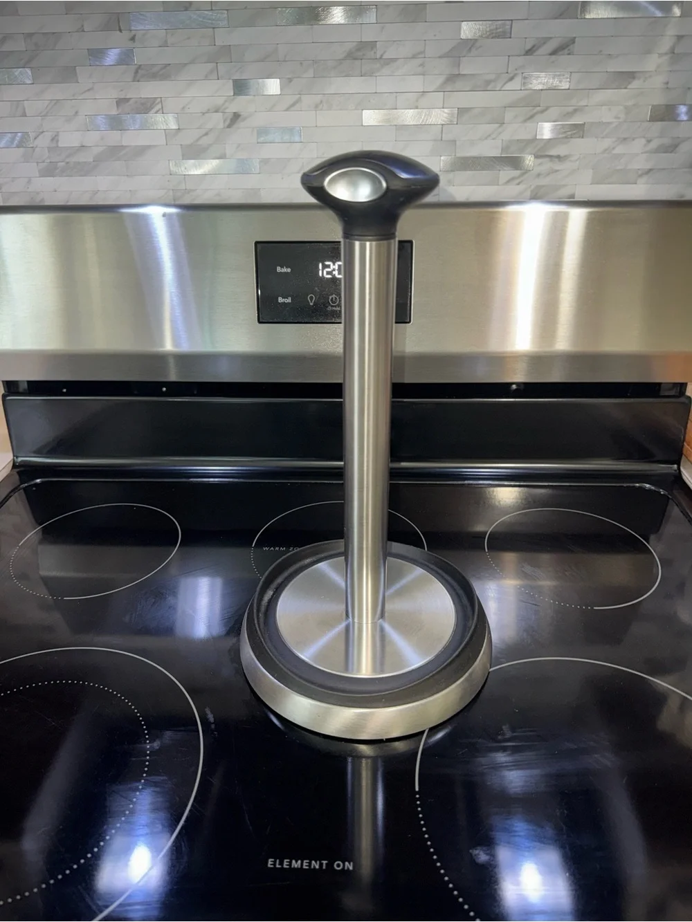 simplehuman Stainless Steel Paper Towel Stand with Black Top and Base